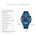 BIDEN 0150 2019 Fashion Blue Watch Men Quartz Clock Metal Strap Multifunction Calendar Sports Mens Watches Top Brand Luxury